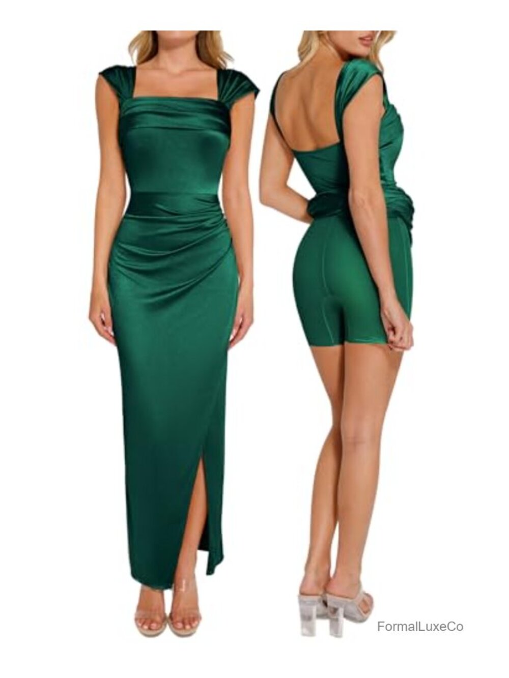 Off Shoulder Shapewear Maxi Dress Wedding Guest Ruched High Slit